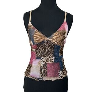 Y2K Patchwork Babydoll Mesh Camisole Sz-XS Leopard Fairy Grunge Whimsigoth Tank